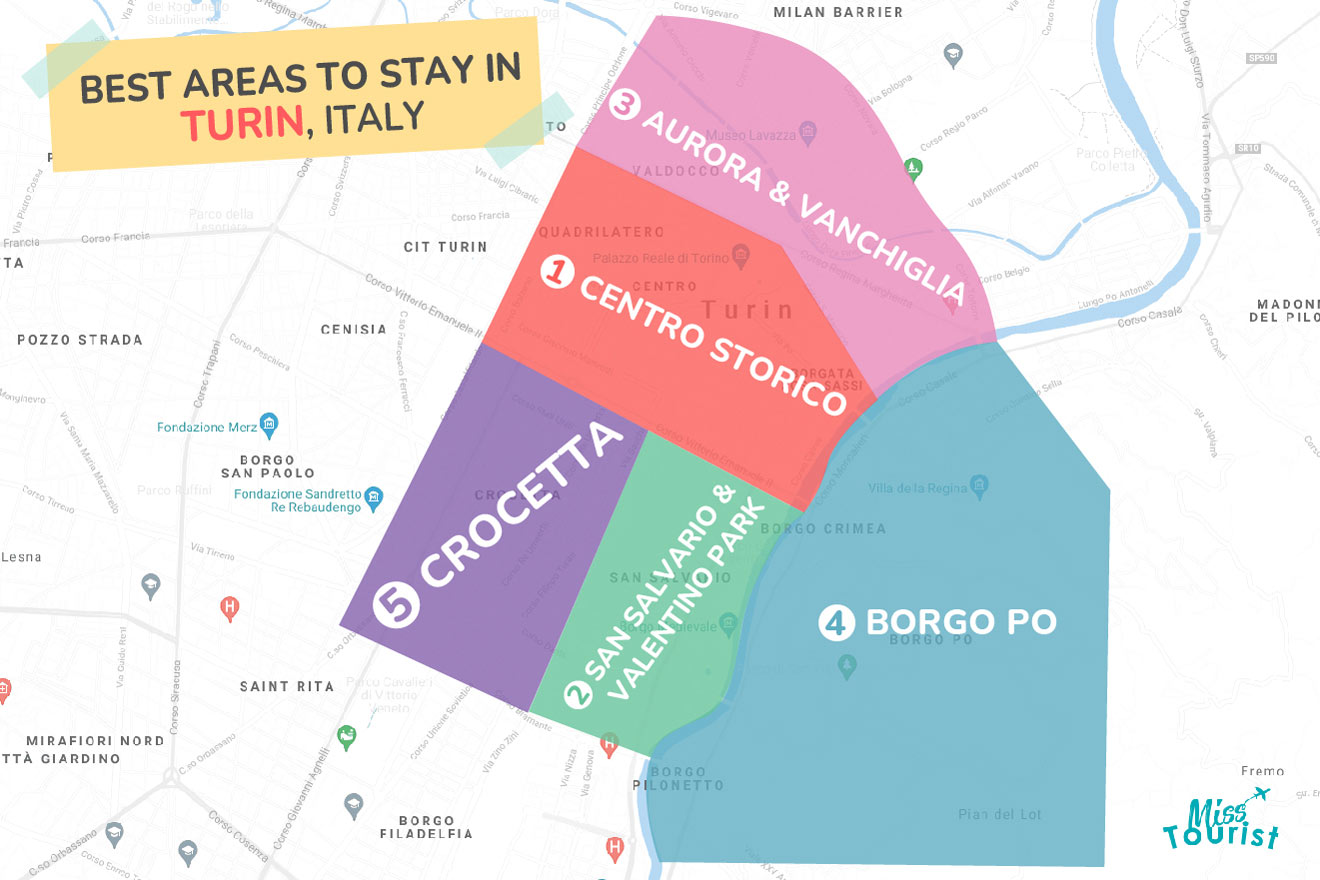 Map of best places to stay in Turin
